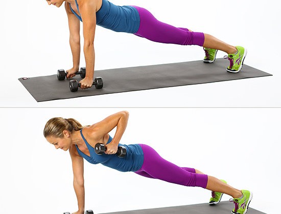 Plank Row with dumbbells